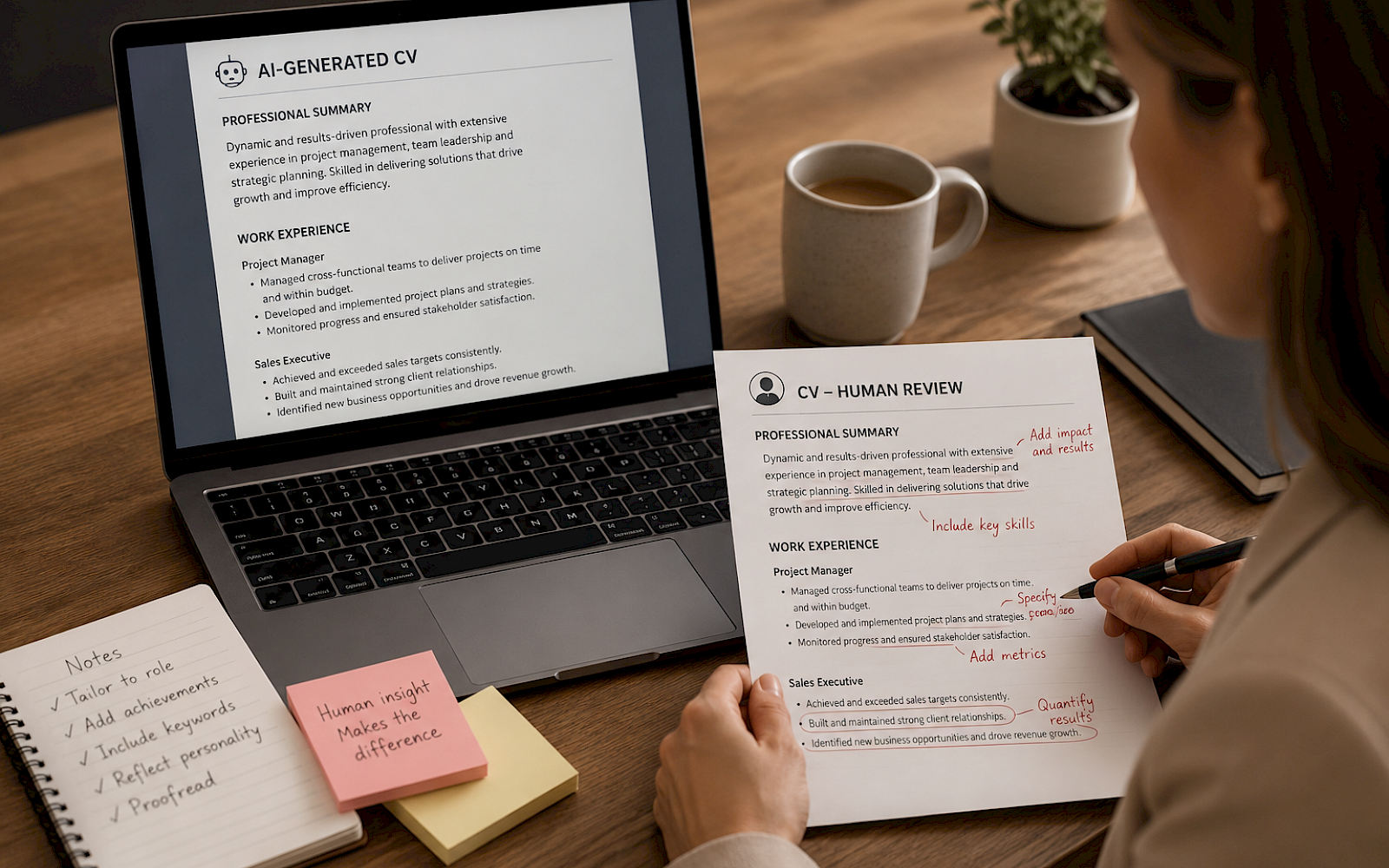 Professional reviewing AI-generated CV content